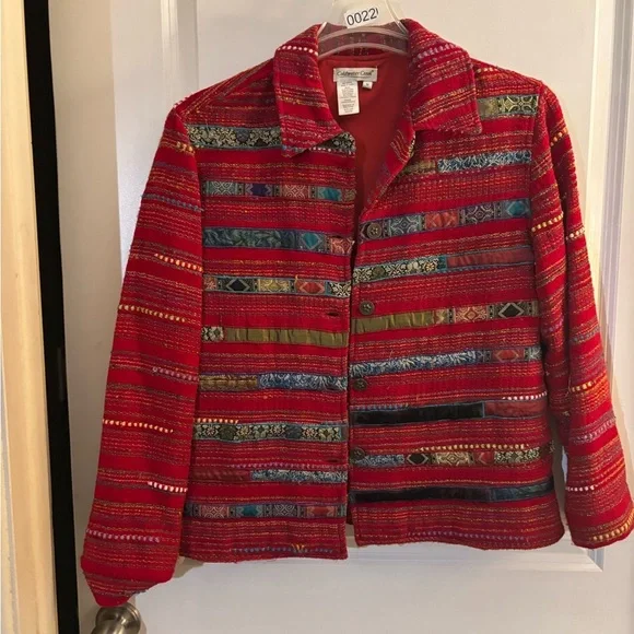 Cold water Creek Women's Red Tapestry Patterned Jacket sz M - Picture 4 of 6